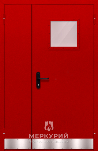 дверь полуторная со стеклопакетом и отбойником (красная)