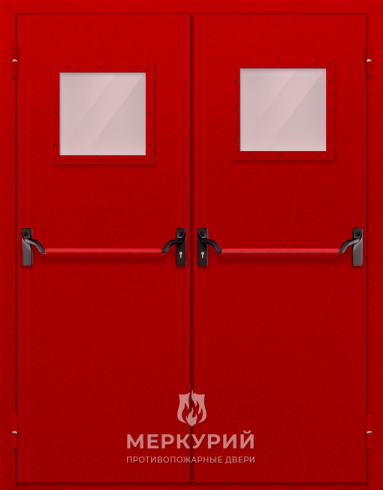 дверь двупольная со стеклопакетом и антипаникой (красная)