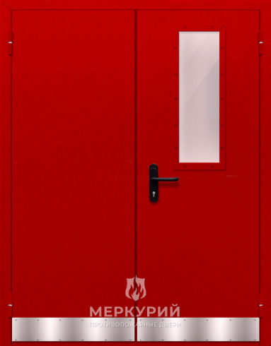 дверь двупольная со стеклом и отбойником (красная)