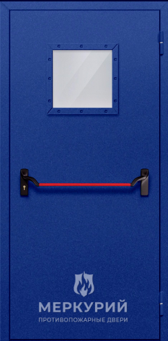 дверь однопольная со стеклопакетом (антипаника) синяя