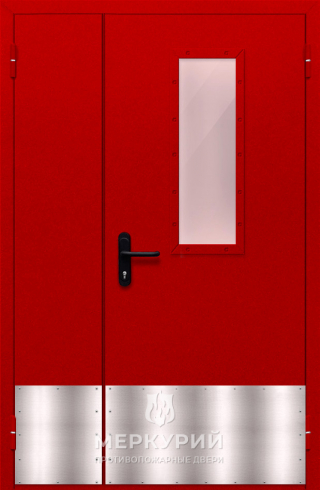 дверь полуторная со стеклом и отбойником (красная)