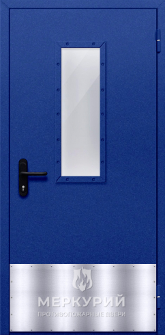 дверь однопольная со стеклом и высоким отбойником (синяя)