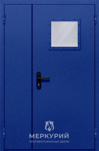 дверь полуторная со стеклопакетом (синяя)