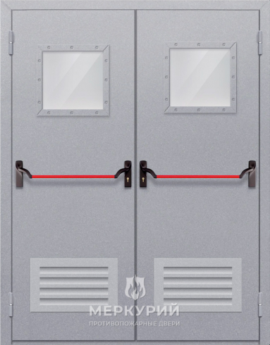 дверь двупольная со стеклопакетом и решеткой (антипаника)