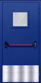 дверь однопольная со стеклопакетом (антипаника и отбойник) синяя