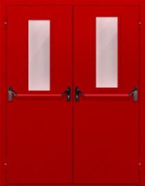 дверь двупольная со стеклом и антипаникой (красная)