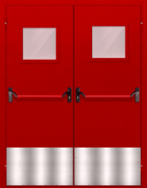 дверь двупольная со стеклопакетом, отбойником и антипаникой (красная)
