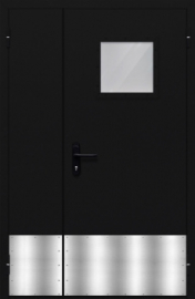 дверь полуторная со стеклопакетом и отбойником(тёмно-серая)