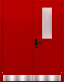 дверь двупольная со стеклом и отбойником (красная)