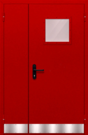 дверь полуторная со стеклопакетом и отбойником (красная)